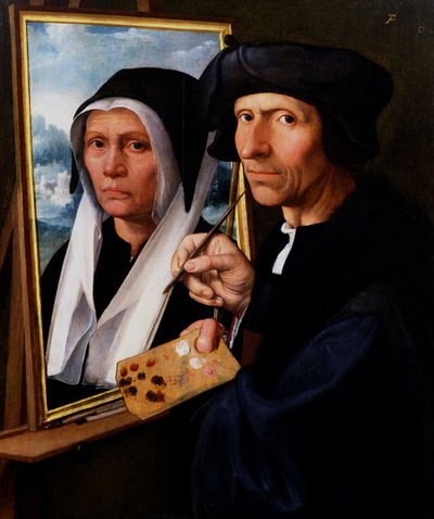 Jacob Cornelisz. van Oostsanen Schildert een Portret van Zijn Vrouw door Dirck Jacobsz